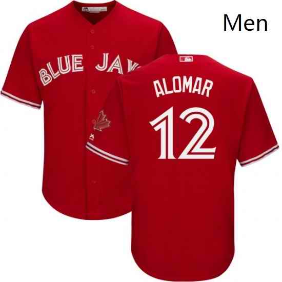 Mens Majestic Toronto Blue Jays 12 Roberto Alomar Replica Scarlet Alternate Cool Base MLB Jersey